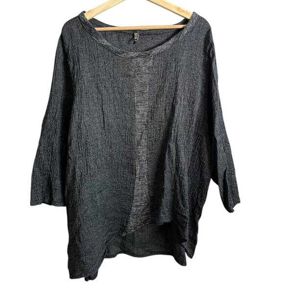 Khangura Linen Asymmetric Tunic Top Black 1X Lagenlook Boho Art Teacher‎ Artsy - Picture 2 of 9
